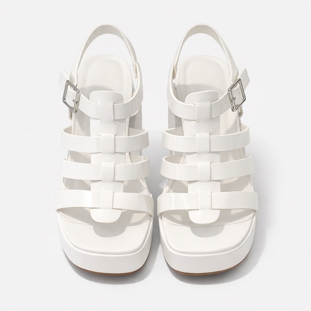 NEW Soda Platform Heels White Chunky Block Heel Sandals Size 10 Y2K 4” Heel - Picture 4 of 5